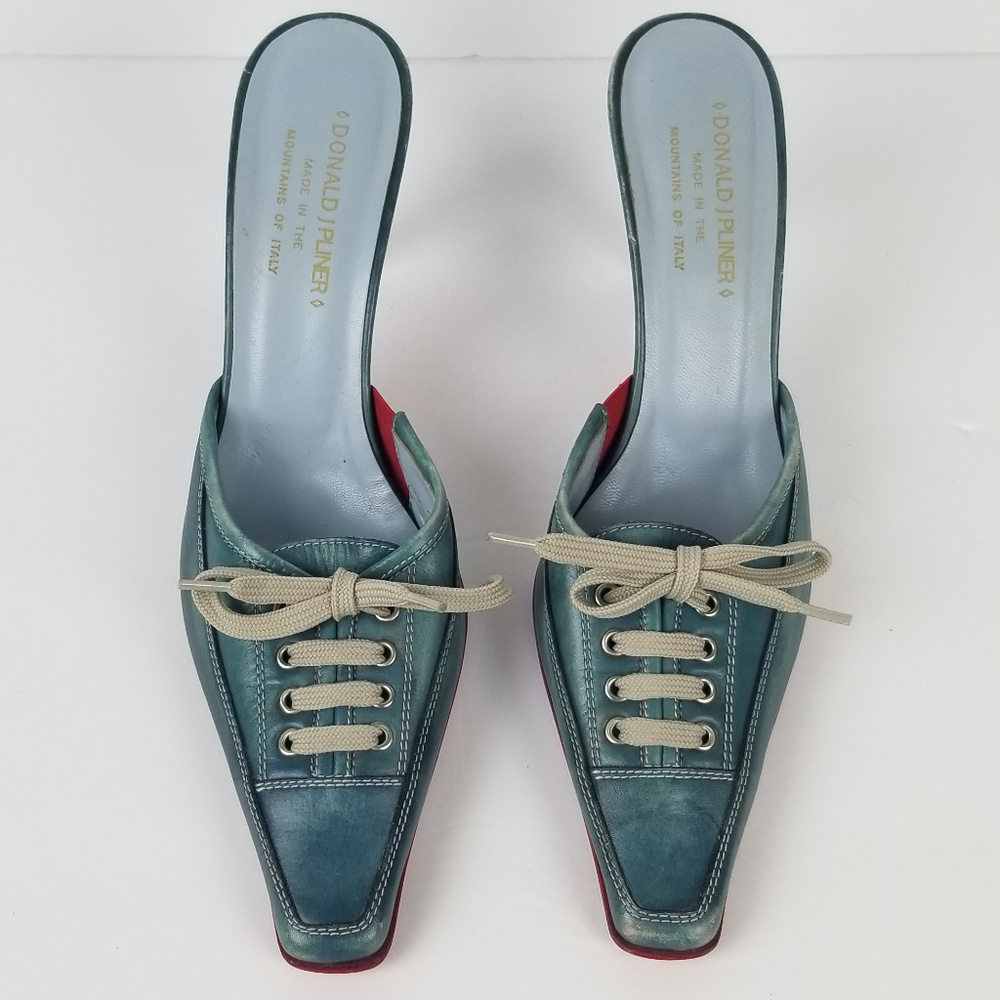 Donald J Pliner Blue Red Lace Up Heels Italy Sz 8